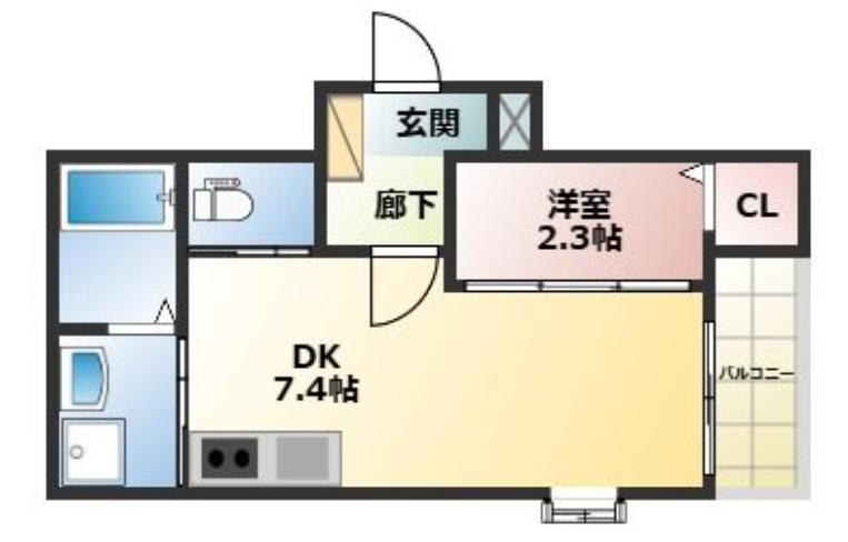 ソラナ博多(1DK/2階)の間取り写真