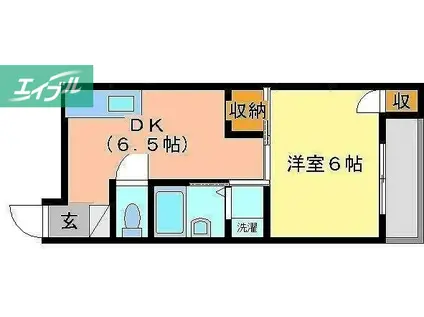 ハイネス新屋敷(1DK/2階)の間取り写真