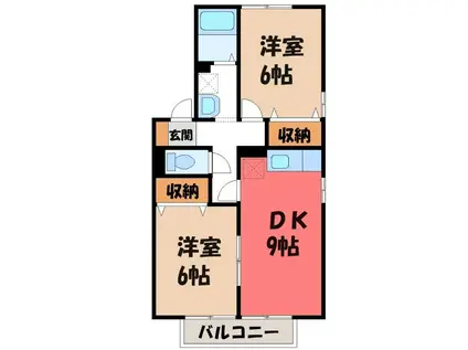 パ―チェ C(2DK/1階)の間取り写真