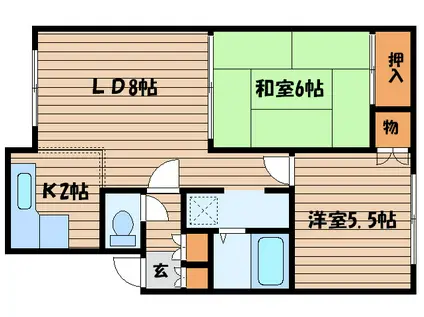 ハイムぴーすふる(2LDK/2階)の間取り写真