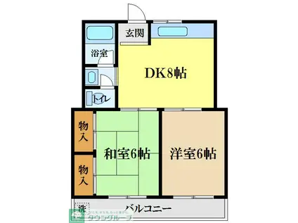 コーポ蘭(2DK/2階)の間取り写真