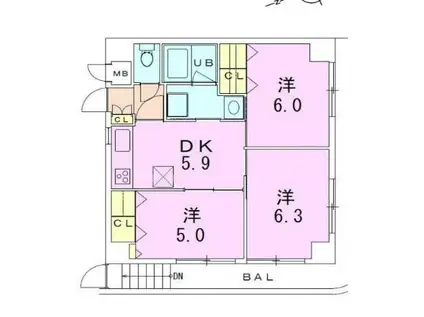 秀和新川アネックス(3DK/6階)の間取り写真