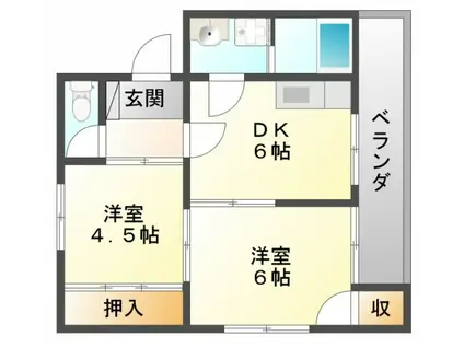 円山グリンハイツ(2DK/2階)の間取り写真