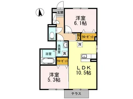 グランディール(2LDK/1階)の間取り写真