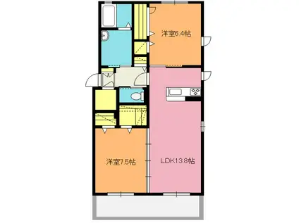 ラベイユB棟(2LDK/1階)の間取り写真