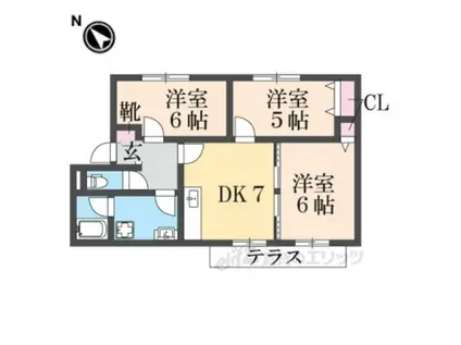 パセオみささぎ A棟(3DK/1階)の間取り写真