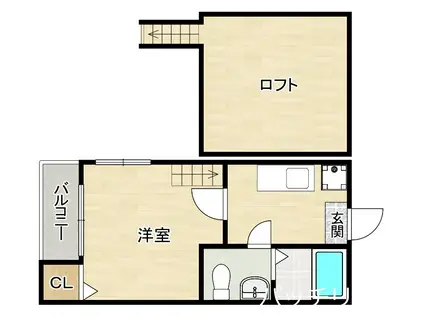 HKRRコーポ馬出(1K/2階)の間取り写真