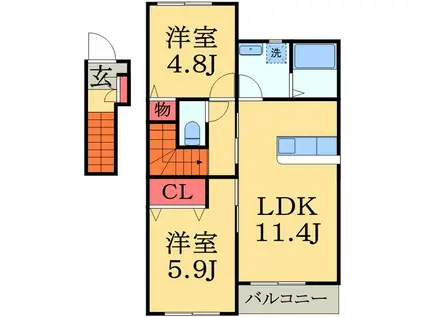 マルゴ参番館(2LDK/2階)の間取り写真