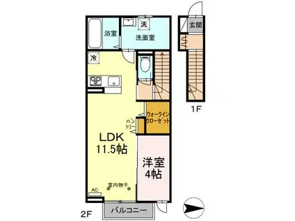 グランディイグニスVI(1LDK/2階)の間取り写真