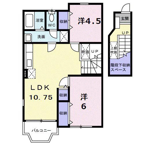ハピネス駅家(2LDK/2階)の間取り写真