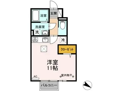 DーROOM鳥谷野(ワンルーム/1階)の間取り写真
