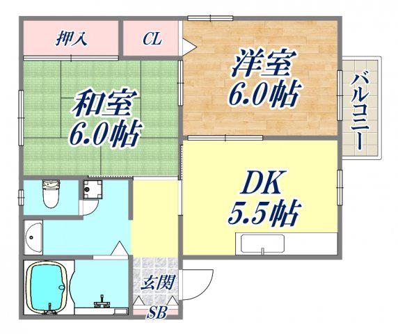 ラフォーレ武庫川(2DK/1階)の間取り写真