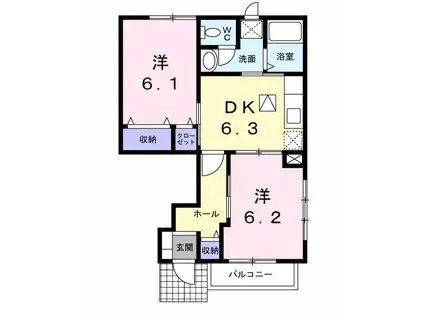 カーサ アンソレイユS(2DK/1階)の間取り写真