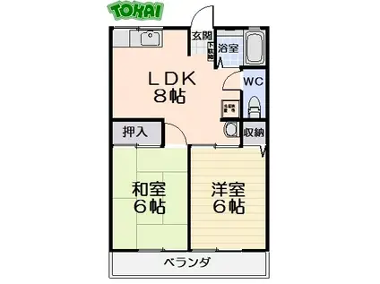 グリーンヒル(2LDK/1階)の間取り写真
