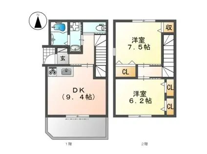 ビエンフェ(2DK/1階)の間取り写真
