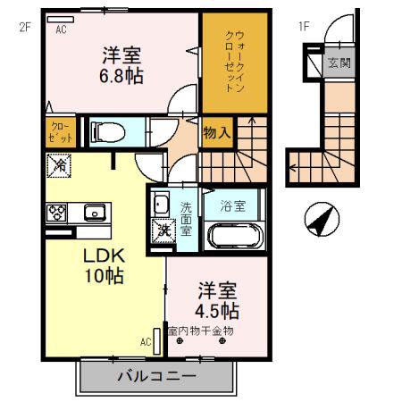 GRASMEREA(2LDK/2階)の間取り写真