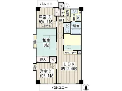 グレース川崎(3LDK/13階)の間取り写真