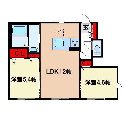 シャーメゾン田代(2LDK/1階)の間取り写真