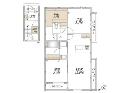 本町1丁目メゾン(2LDK/2階)の間取り写真
