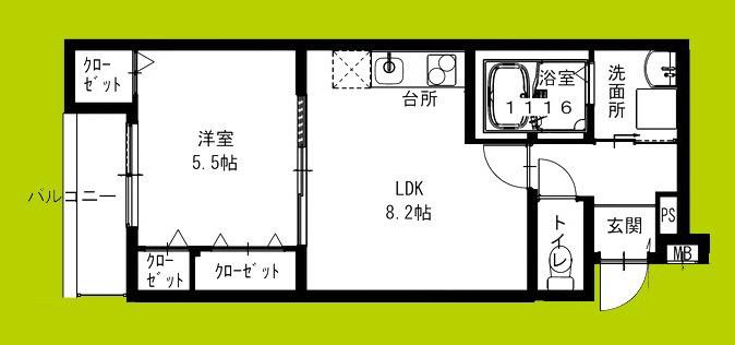 フジパレス岸和田下松II番館(1LDK/1階)の間取り写真