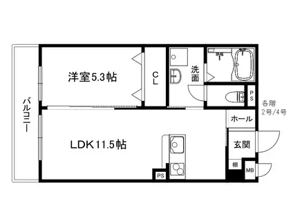 HCプレジオ草津新浜(1LDK/3階)の間取り写真