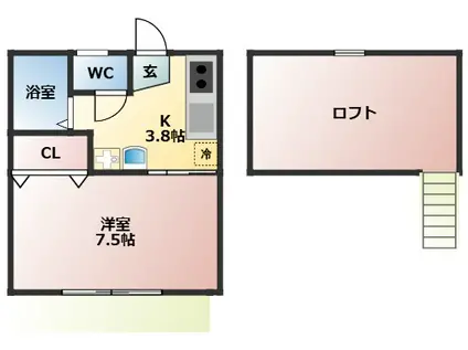 ベルクルール(1K/1階)の間取り写真