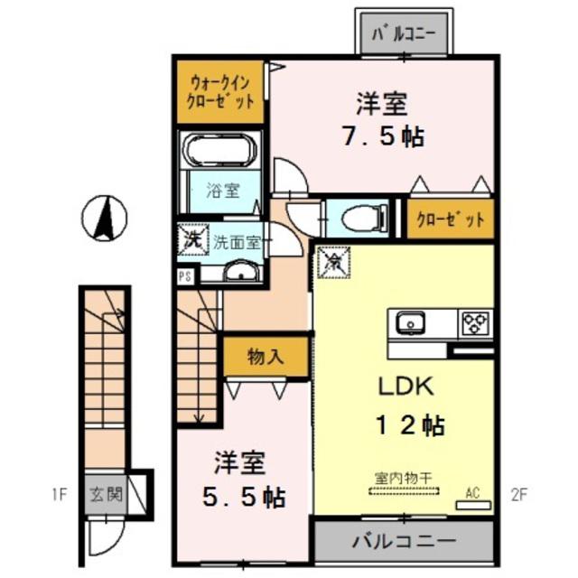 ミルクレール アネックスA棟(2LDK/2階)の間取り写真