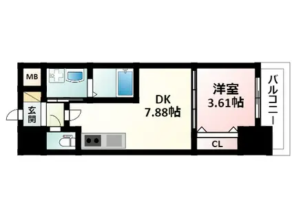 エスリードレジデンス江坂垂水町(1DK/10階)の間取り写真