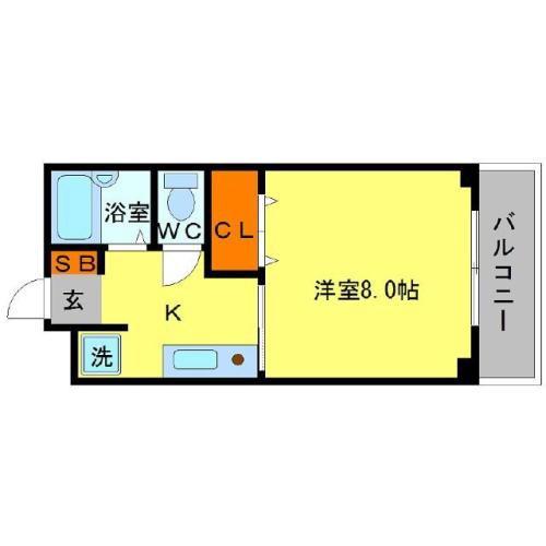 エスポワール西緑丘(1K/2階)の間取り写真