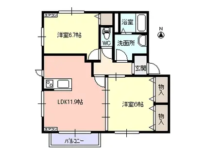エクセランファミュ シュード(2LDK/2階)の間取り写真