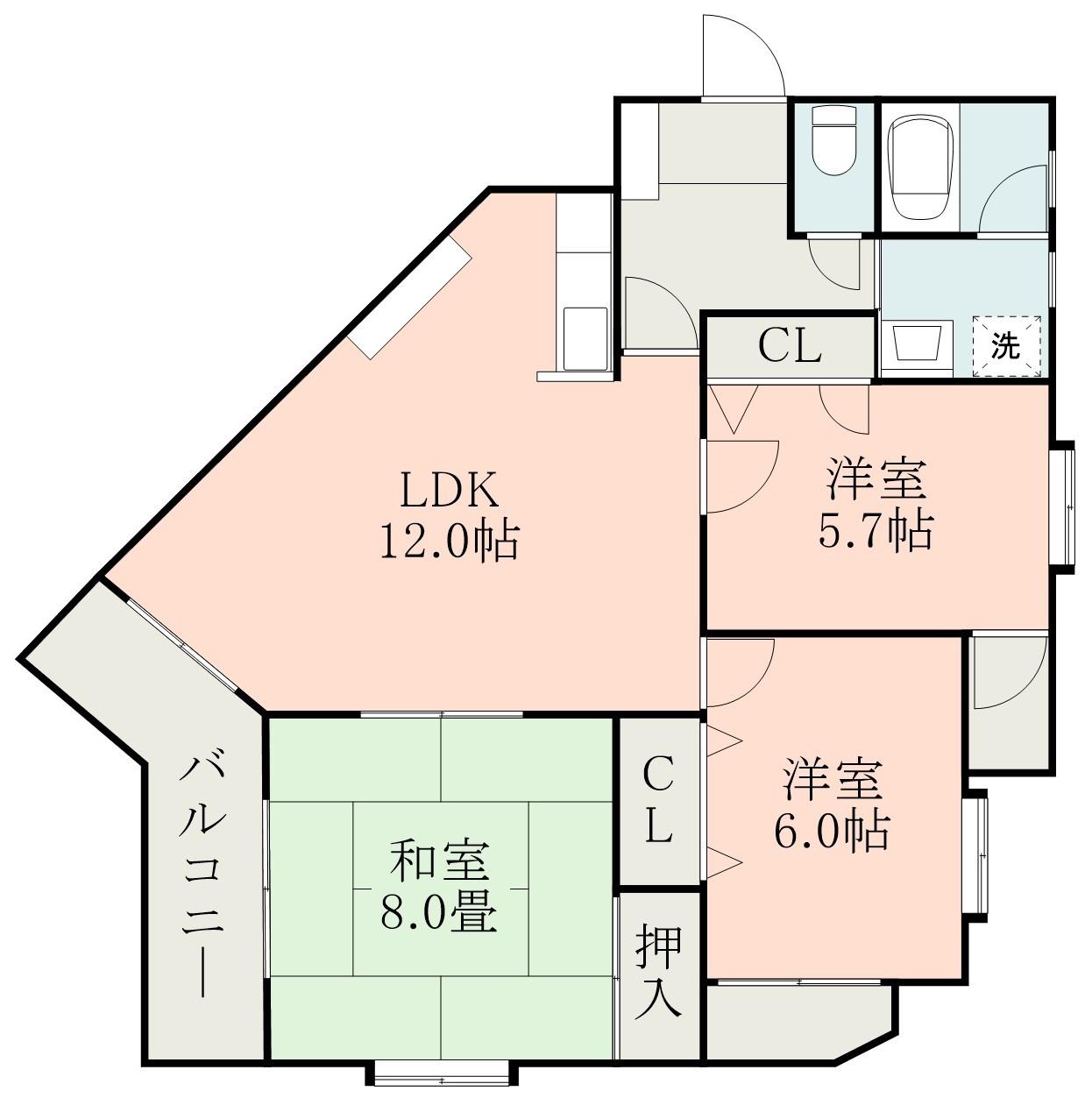 鹿児島ハイツ(3LDK/1階)の間取り写真
