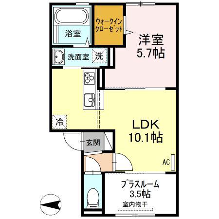 セキュレア須屋 C棟(1LDK/2階)の間取り写真