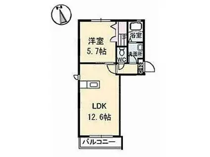 ラ・ヴィータ国富弐番館(1LDK/1階)の間取り写真