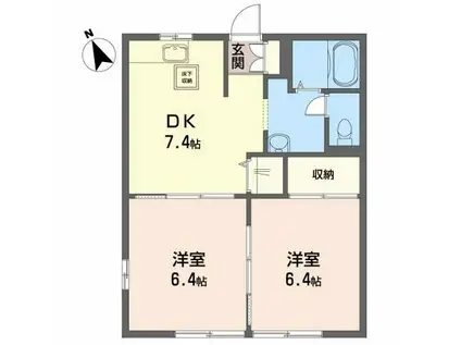 リバティハウスA(2DK/1階)の間取り写真