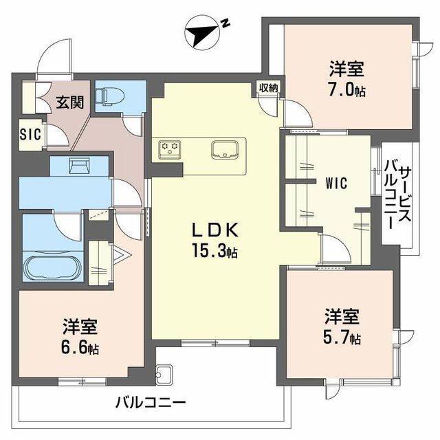 アルテーヌ浜寺元町(3LDK/3階)の間取り写真