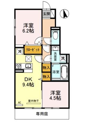 フォーリアB棟(2DK/1階)の間取り写真
