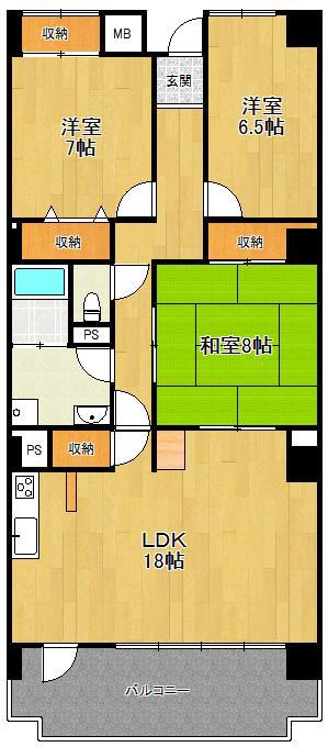 夙川リンデンハイム(3LDK/2階)の間取り写真