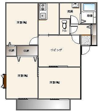 カーサピアチェーレA(3LDK/2階)の間取り写真