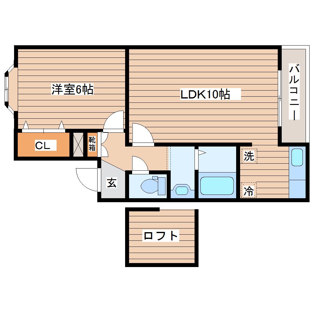 キャステール砂押I(1LDK/2階)の間取り写真