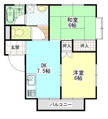 シャイン沖野上A(2DK/2階)の間取り写真