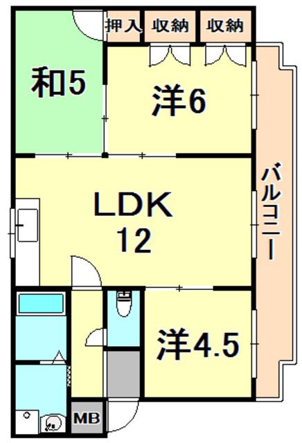 シェリール北園田(3LDK/3階)の間取り写真