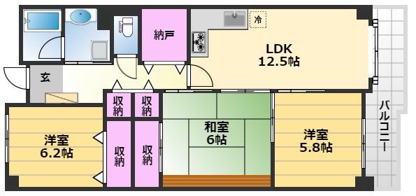 レジデンス岸和田(3SLDK/2階)の間取り写真