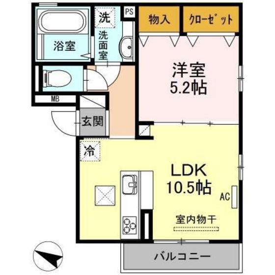 月西荘(1LDK/1階)の間取り写真