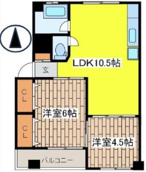 宮町マンション(2LDK/5階)の間取り写真
