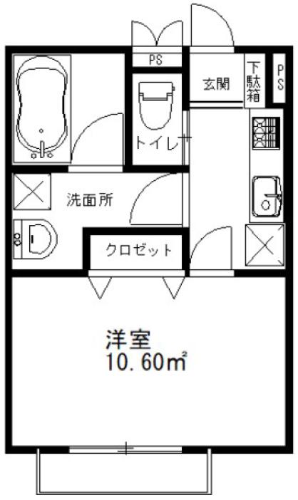コンフィー(1K/2階)の間取り写真