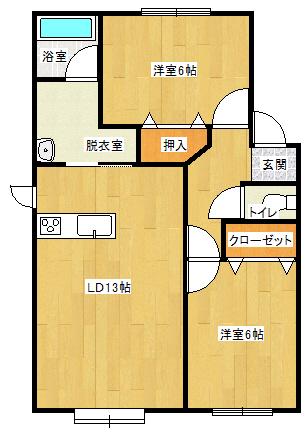 ＪＲ根室本線 帯広駅 バス乗車時間：20分 最寄りバス停で下車 徒歩5分 2階建 築22年(2LDK/1階)の間取り写真