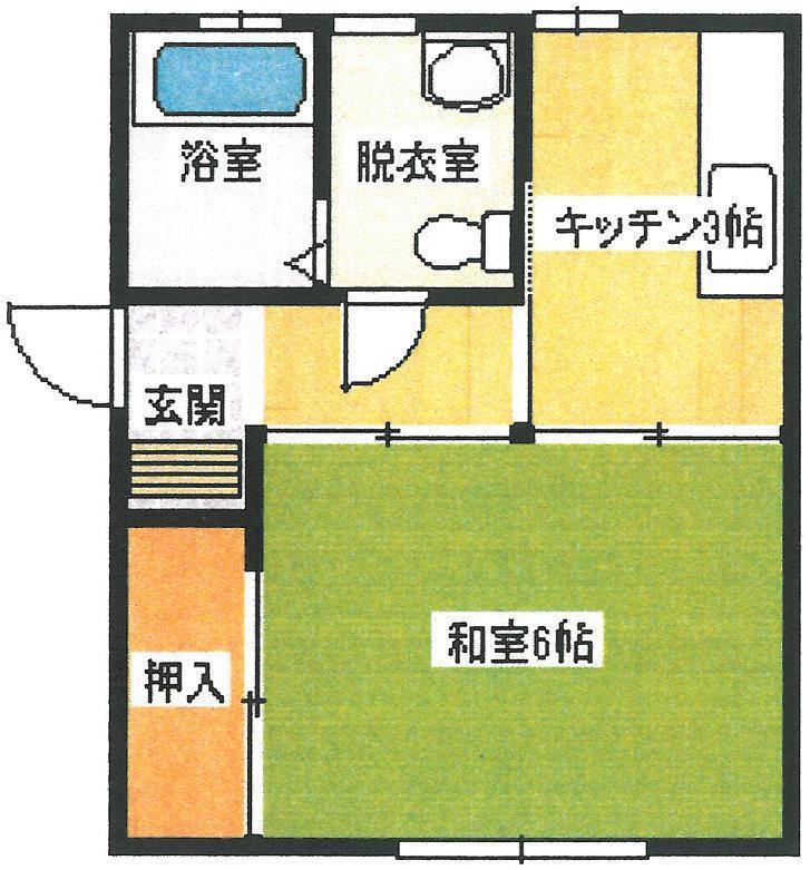 ストロベリーハイツ木之庄(1K/2階)の間取り写真