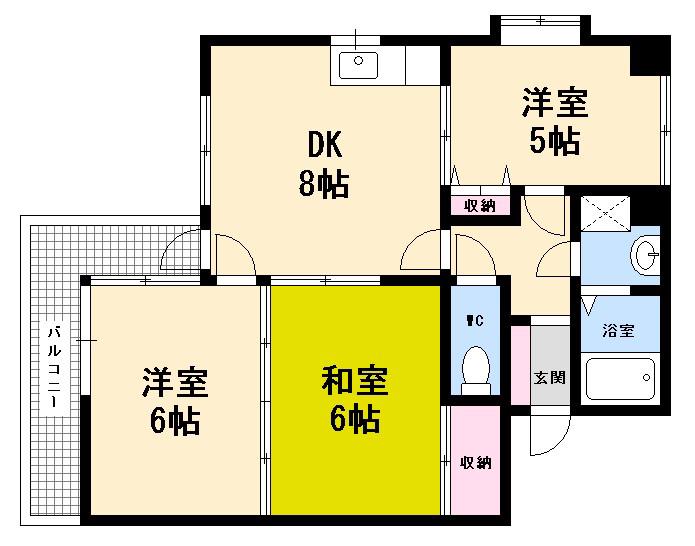 カザルスコート(3LDK/3階)の間取り写真
