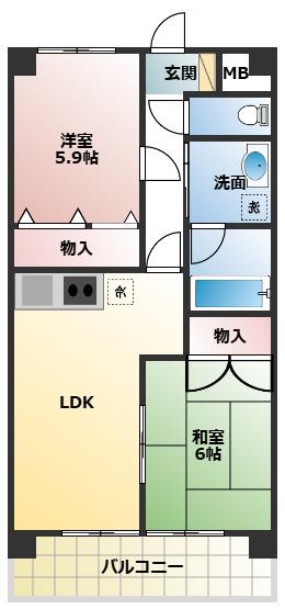 ベルトップ石橋(2LDK/2階)の間取り写真