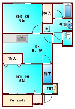 ライフ館ボナールB・A(2DK/1階)の間取り写真